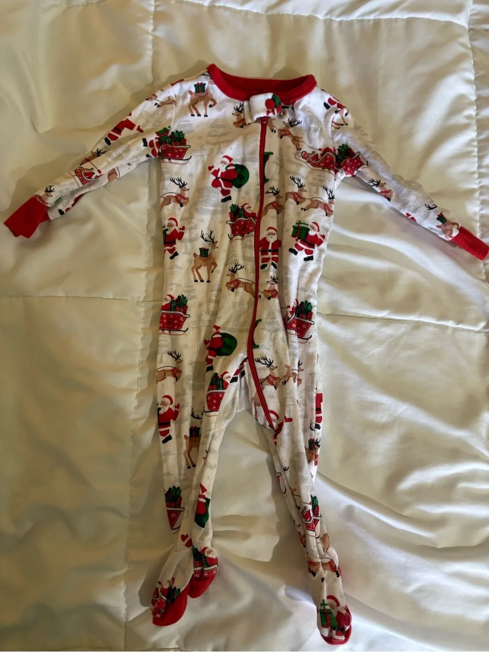 Baby Holiday Santa One-Piece Pajamas in Red and White